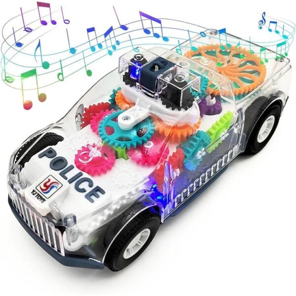 Electric Transparent Police Gear Car Toy 360° Rotating Car With Lights Sounds Gear Police Car Toy for Children | Light & Sound Action Toy